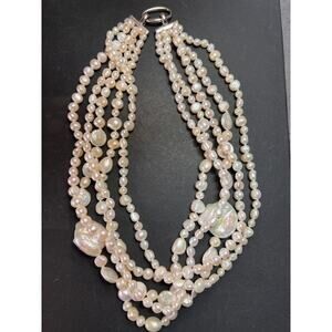 Lucas Lameth White cultured pearl five strand necklace with 925 silver clasp